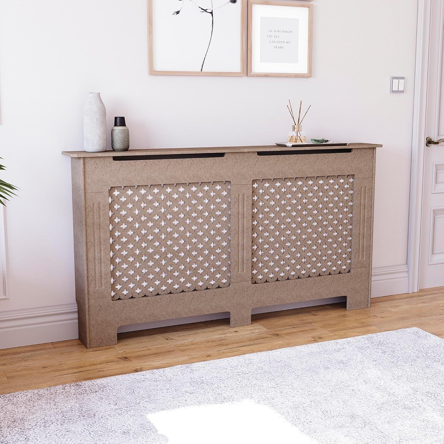 Unfinished Radiator Cover Large Customisable MDF Cross Design Heat Efficient