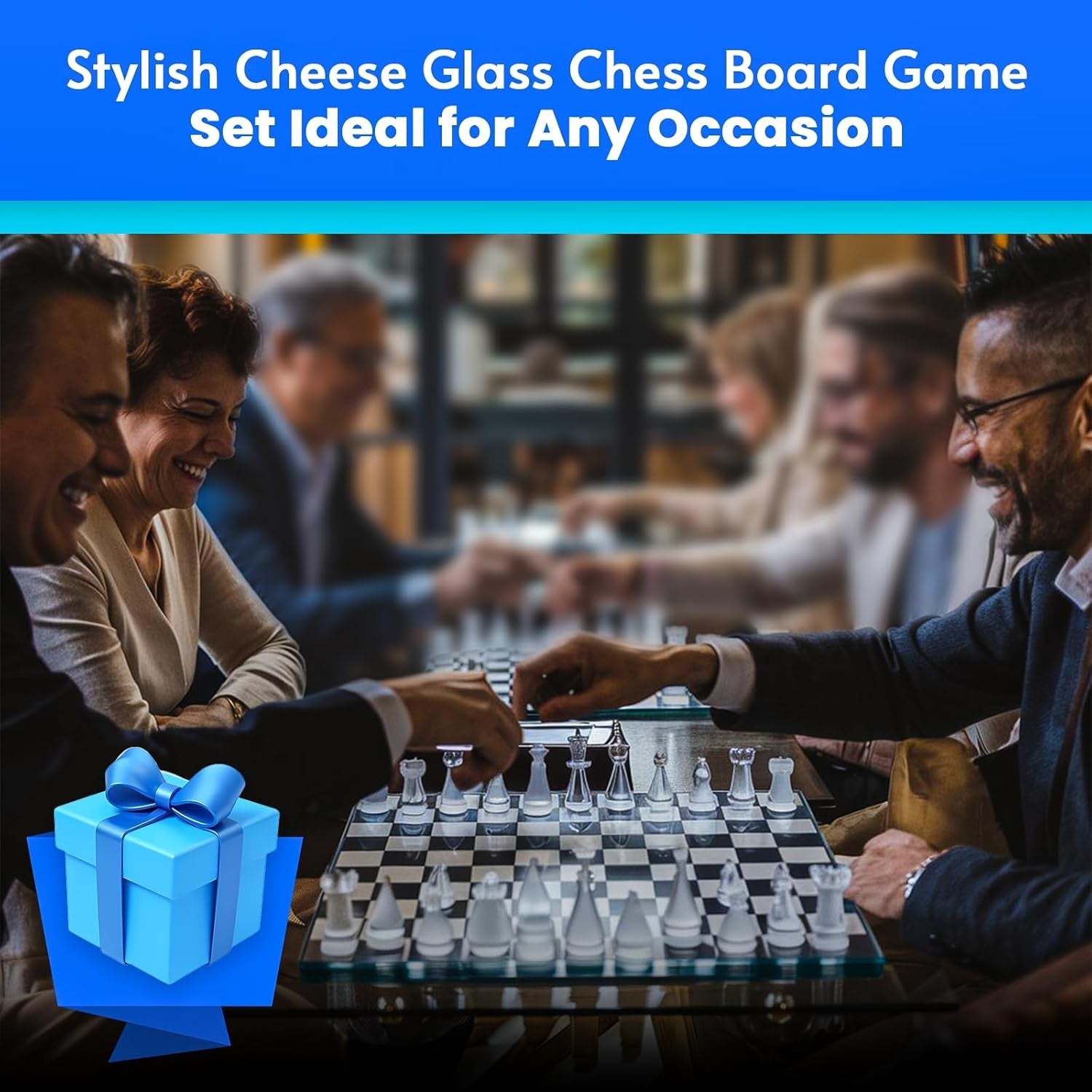 Luxury Frosted & Clear Glass Chess Set with Padded Board – Elegant Gift
