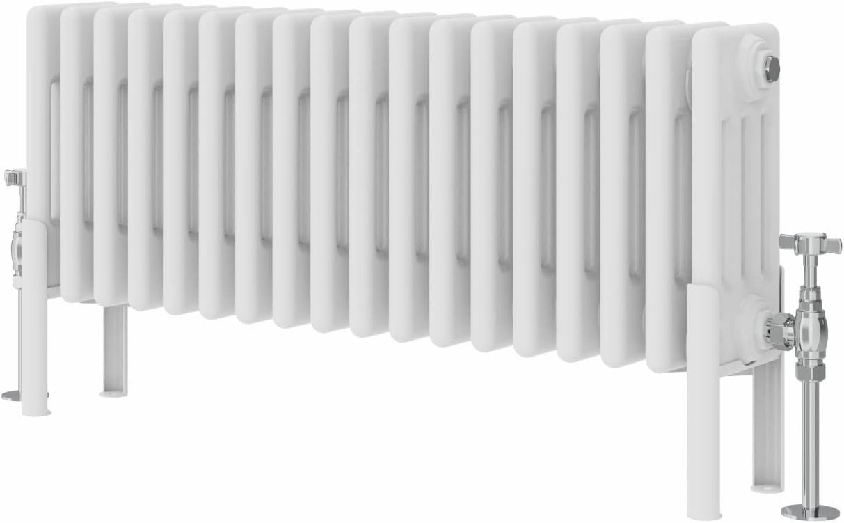 4 Column Horizontal Radiator 300x830mm White Cast Iron Style