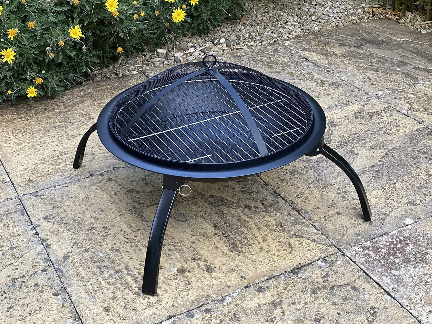 60cm Steel Fire Pit with Grill & Rain Cover – Outdoor Garden Heater