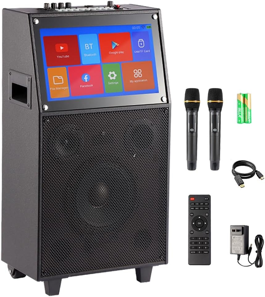 Touch Screen Karaoke Machine WiFi Bluetooth Speaker with Mic Black