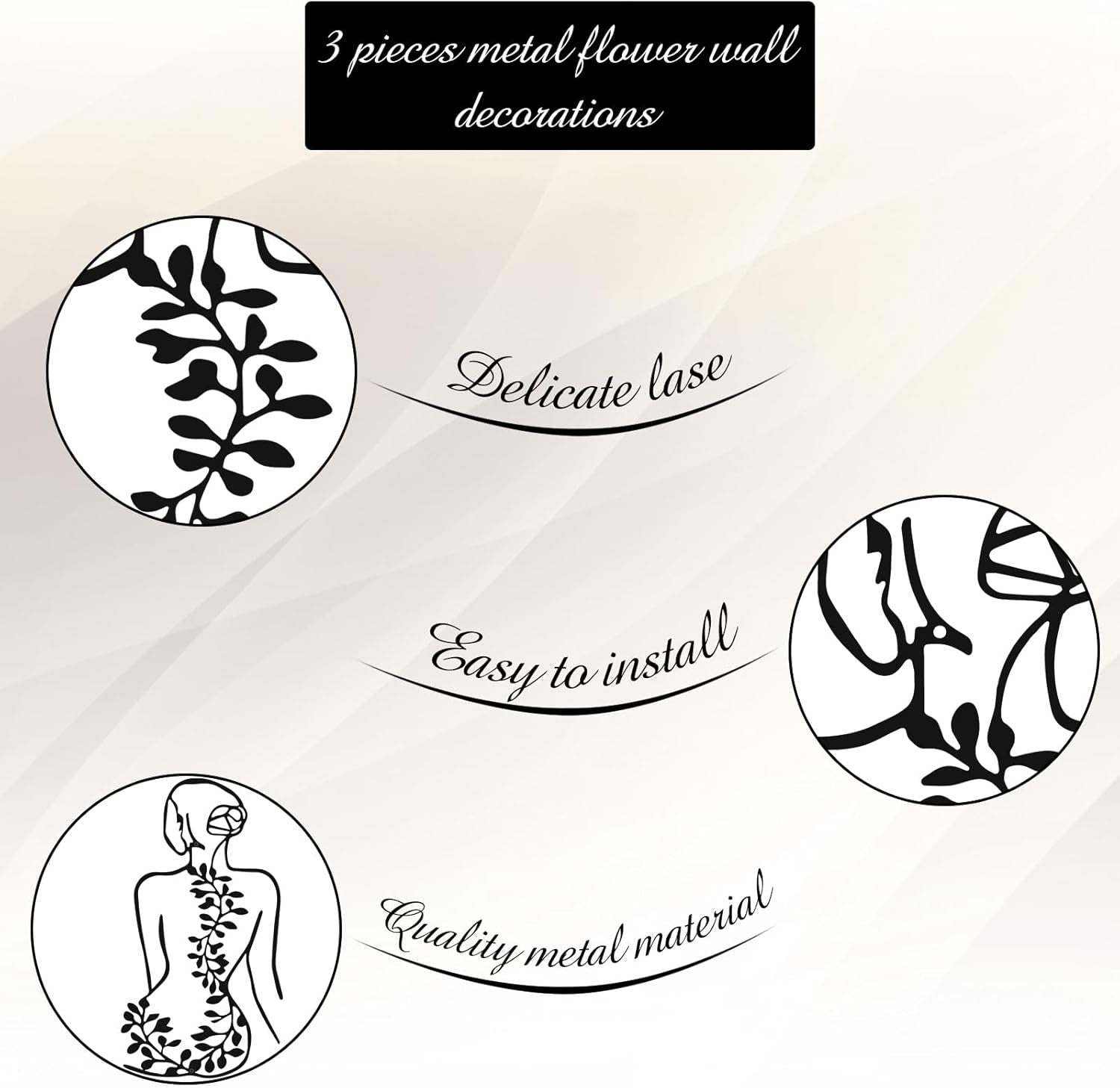 3Pcs Metal Wall Art Minimalist Abstract Woman Plant Decor