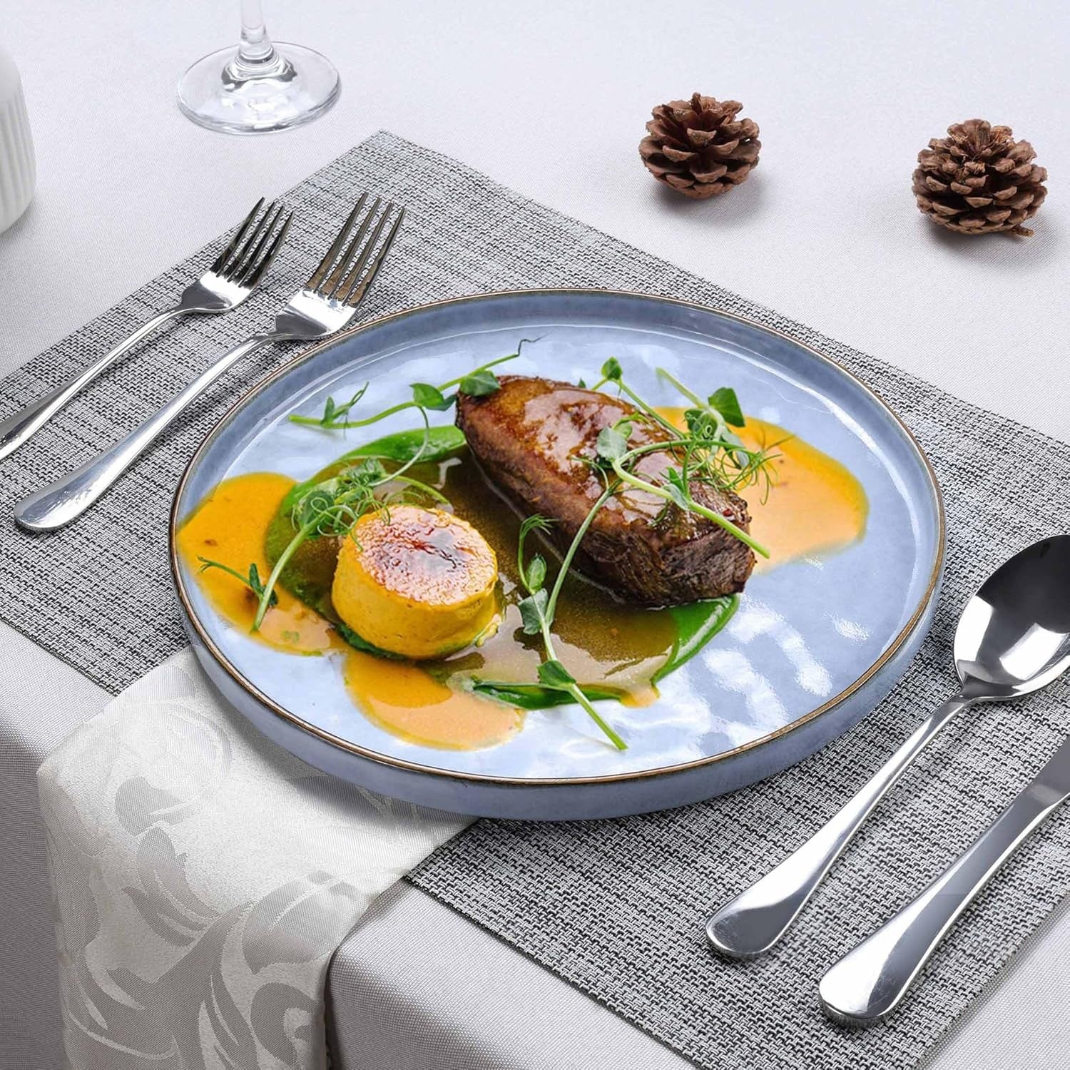 7.9in Ceramic Dinner Plates Set of 6 Scratch Resistant Microwave