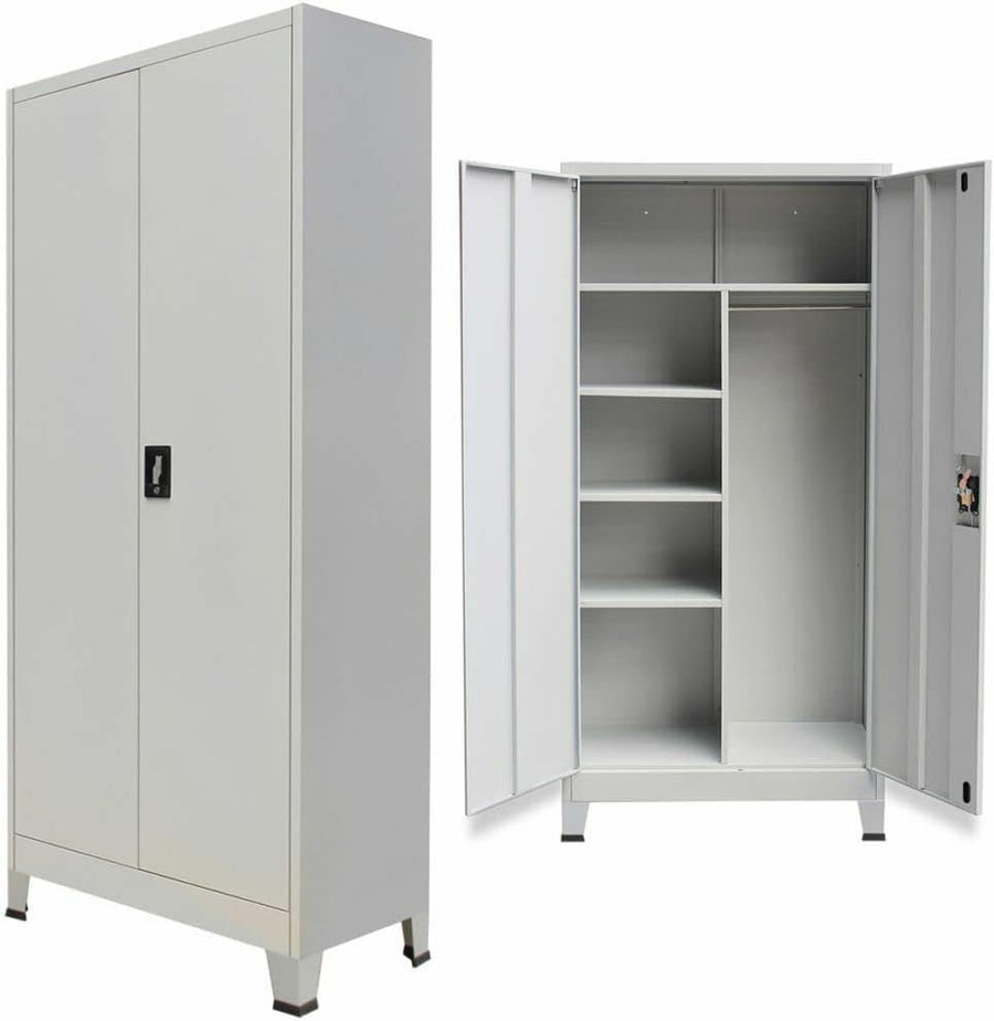 Metal Office Storage Cabinet 2 Door Cupboard with Shelves 90x40x180cm