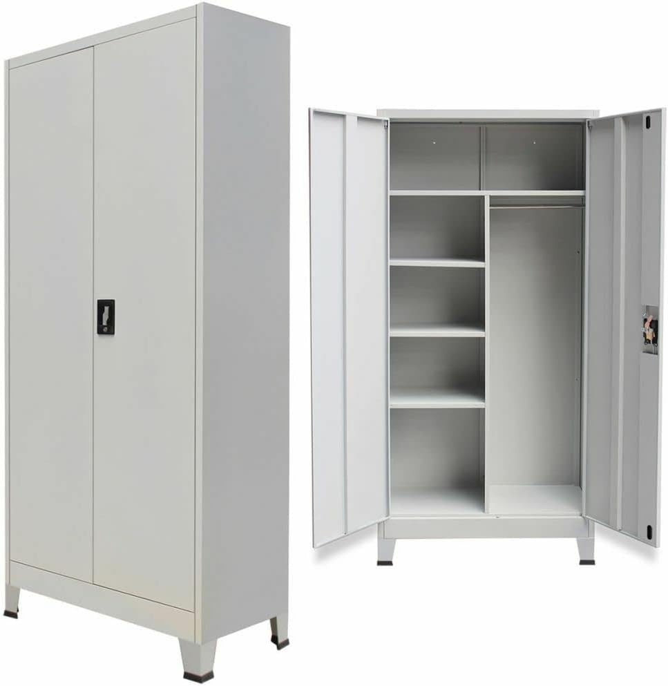 Metal Office Storage Cabinet 2 Door Cupboard with Shelves 90x40x180cm