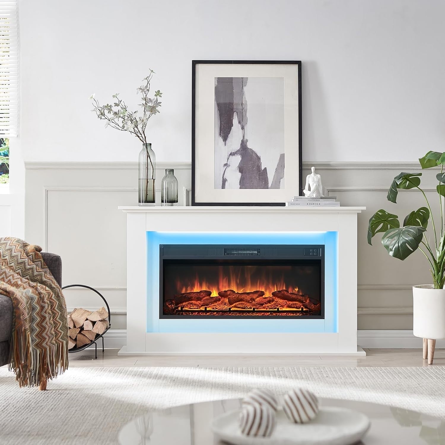 50" Electric Fireplace Freestanding Heater with Remote & Realistic Flame