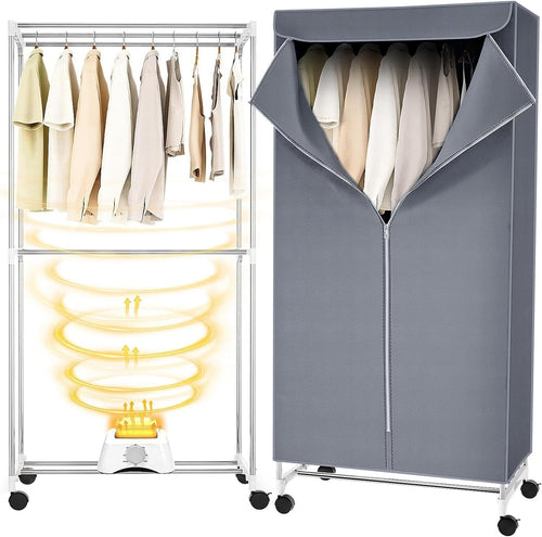1000W Heated Clothes Airer With Cover Electric Indoor Dryer 2 Tier Timer