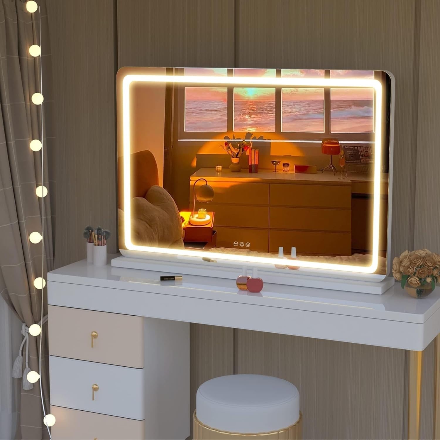 LED Vanity Mirror 80x58cm Touch Control Makeup Mirror with 3 Light Modes