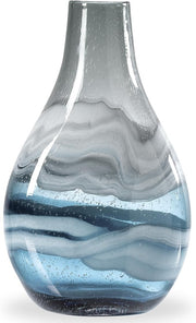 Blue Hand Blown Glass Vase 36cm Tall Modern Coastal Table Centerpiece