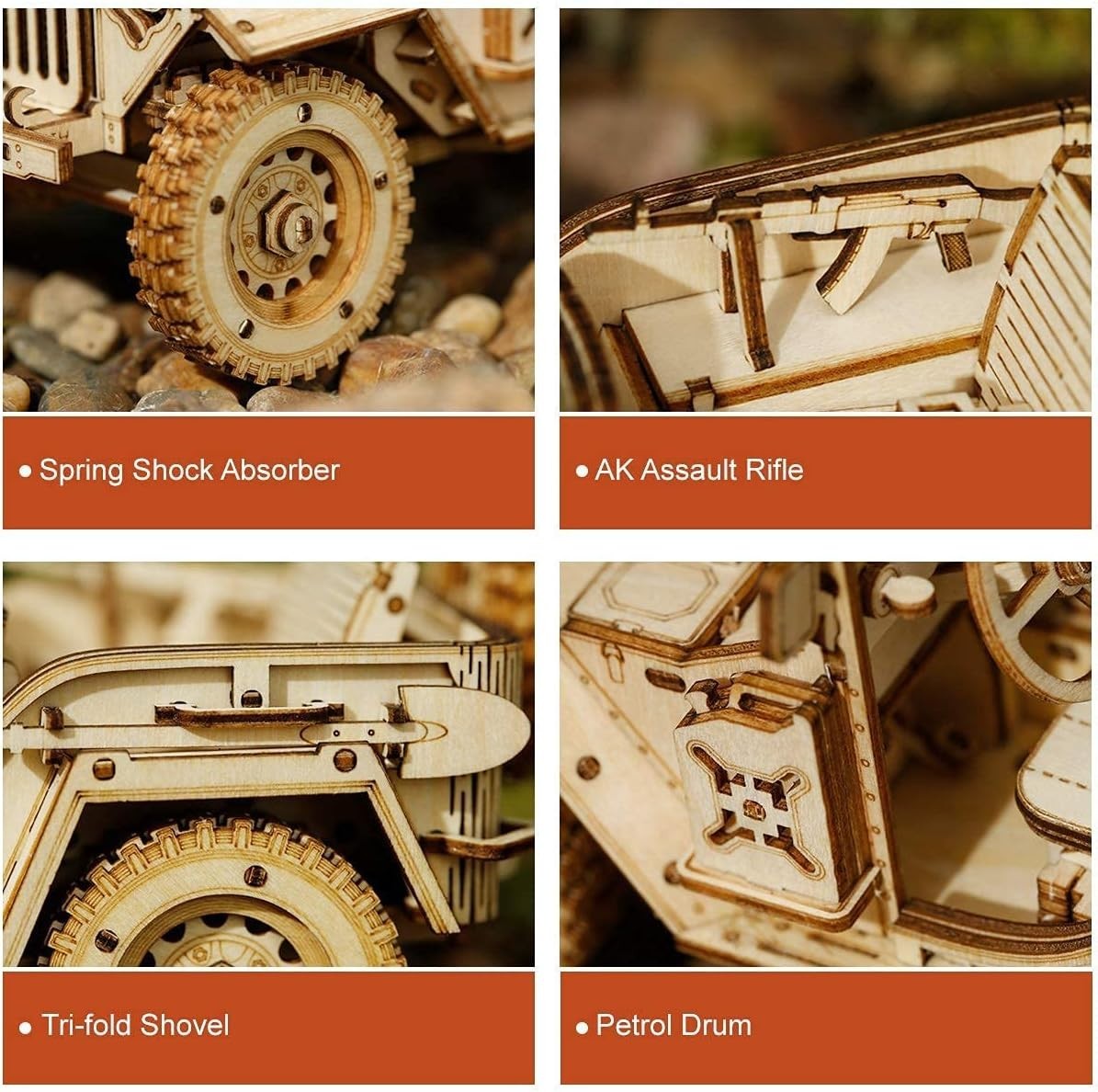 3D Wooden Jeep Puzzle Model Kit for Adults – Laser Cut, Military Design
