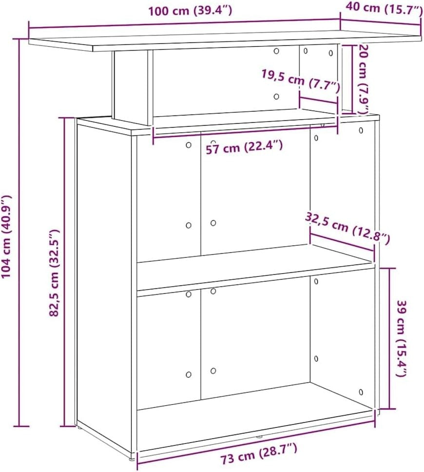 Concrete Grey Reception Desk 100x40x104cm Modern Counter with Storage Shelf