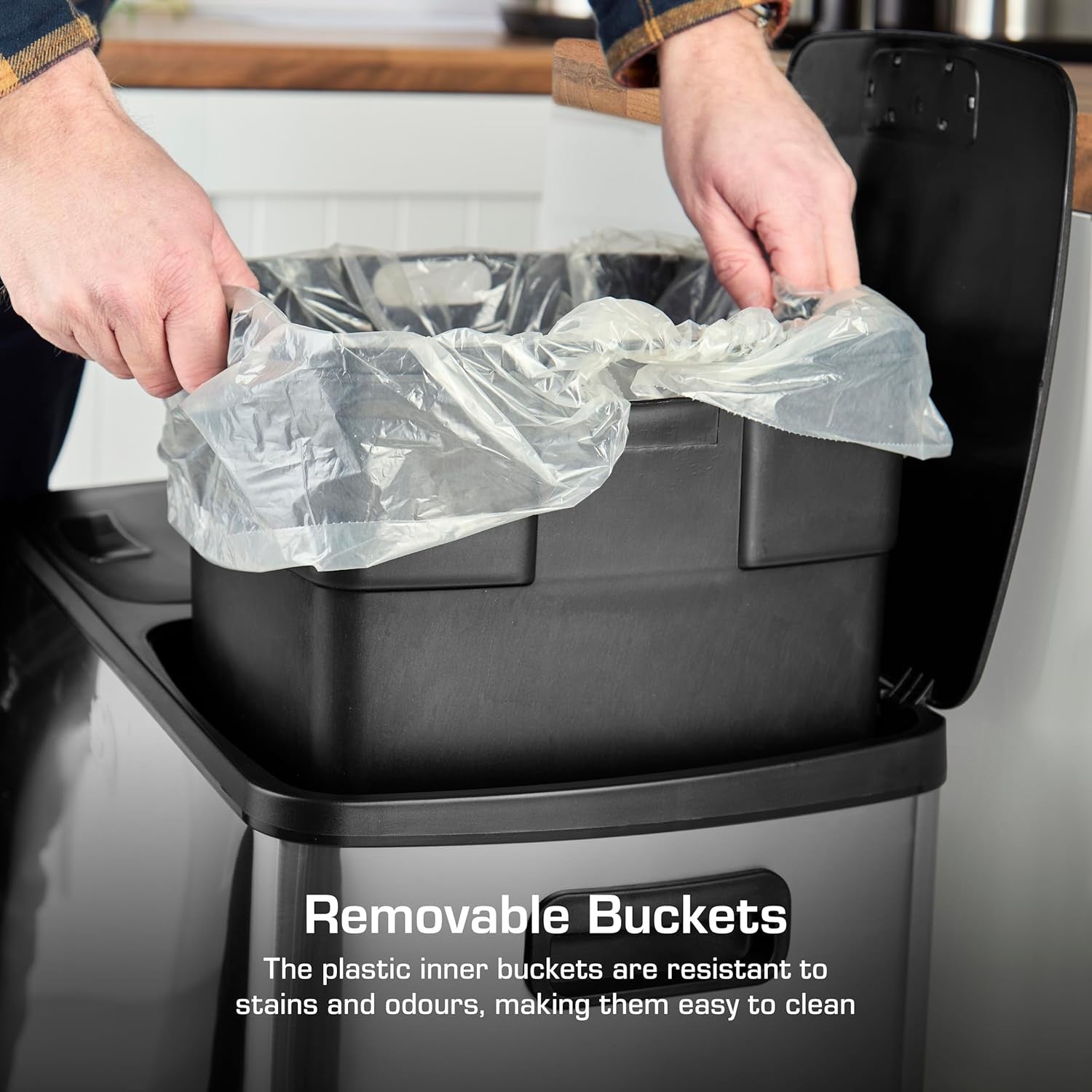 60L Dual Recycling Bin Stainless Steel 2x30L Soft Close Pedal
