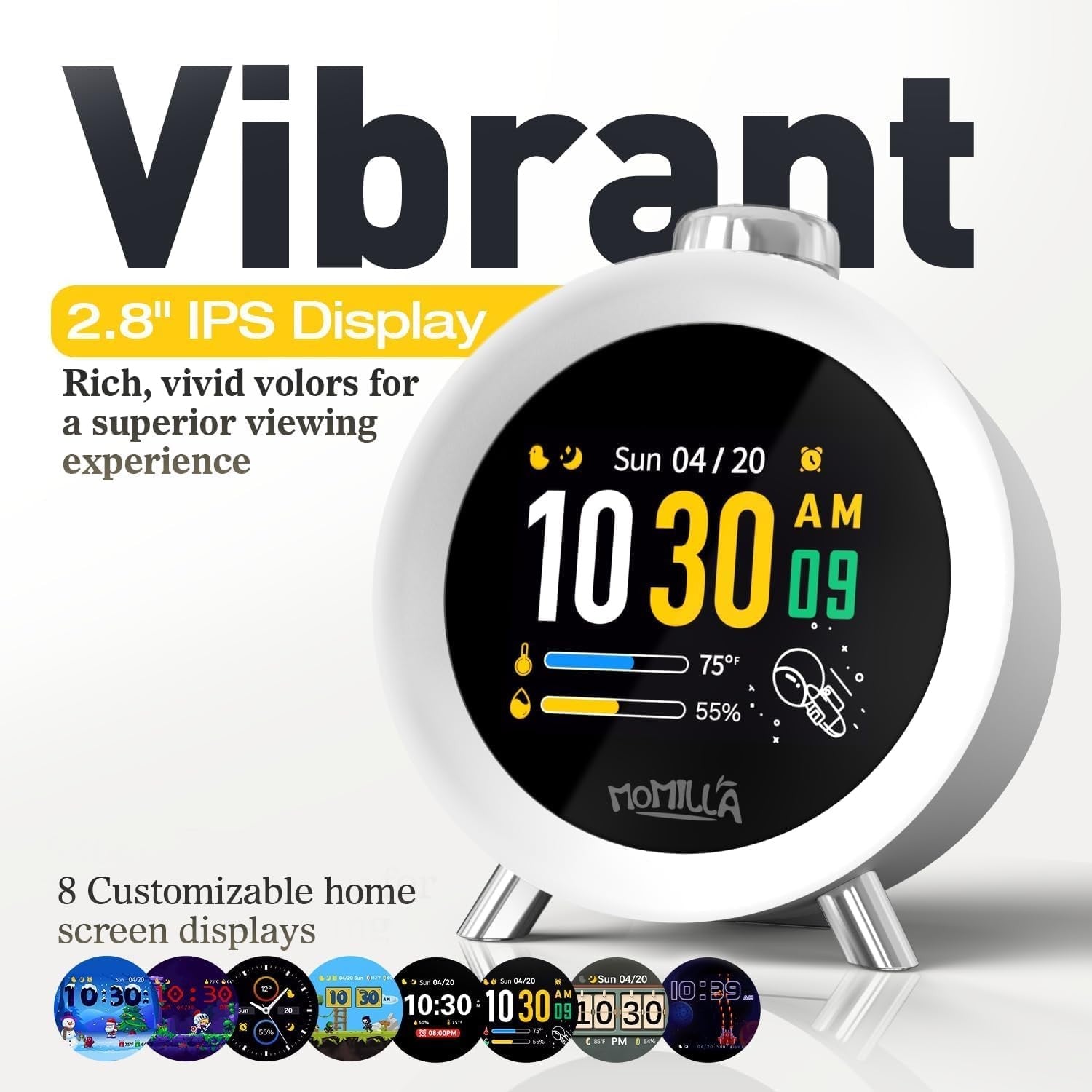 Smart Animated Digital Alarm Clock Sleep Sounds Temp Humidity Sensor Bedside