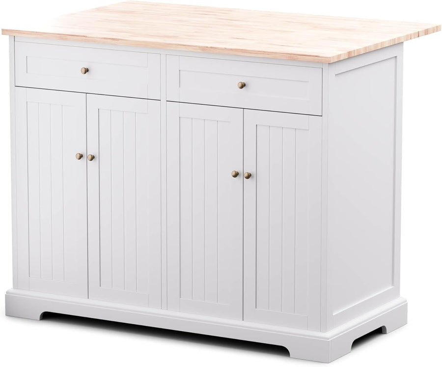 Kitchen Island w/ Extendable Worktop, 2 Drawers, 4 Doors, Storage Unit