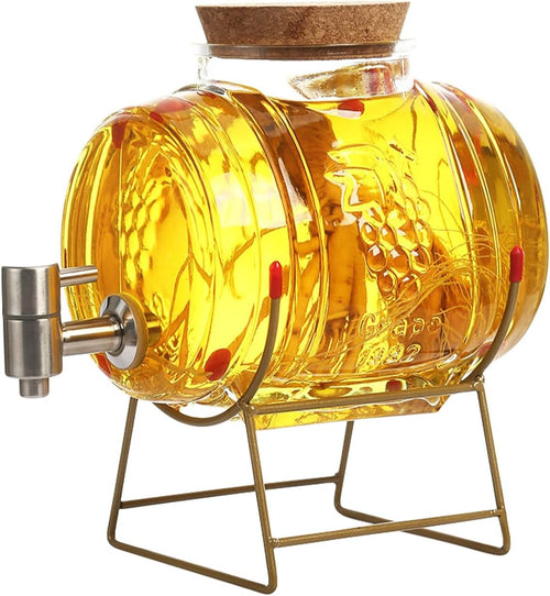 5L Whisky Decanter Barrel Glass Dispenser with Tap & Stand Party Bar Gift Set