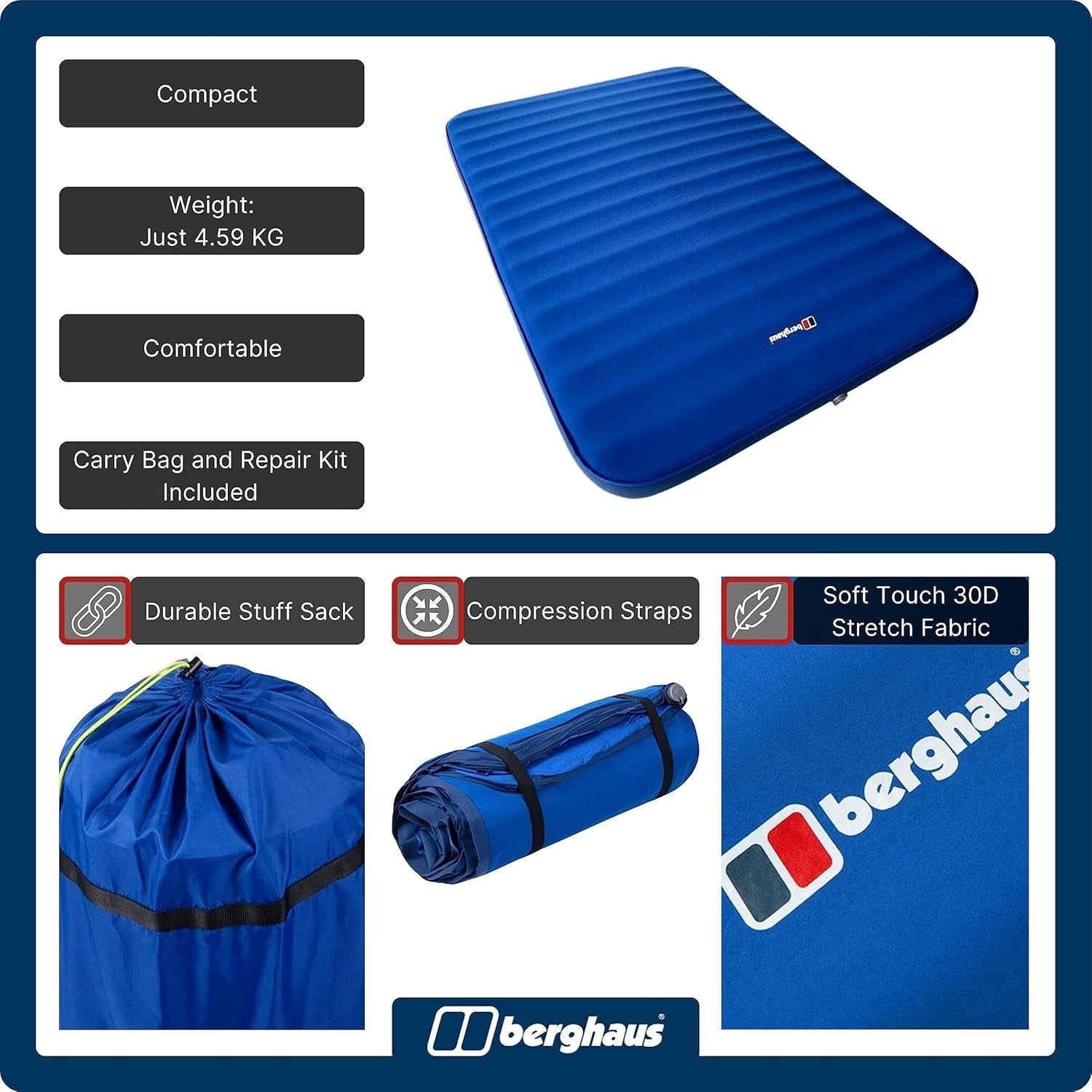Double Self-Inflating Camping Mat 201x132x10cm Air Bed for 2 Adults