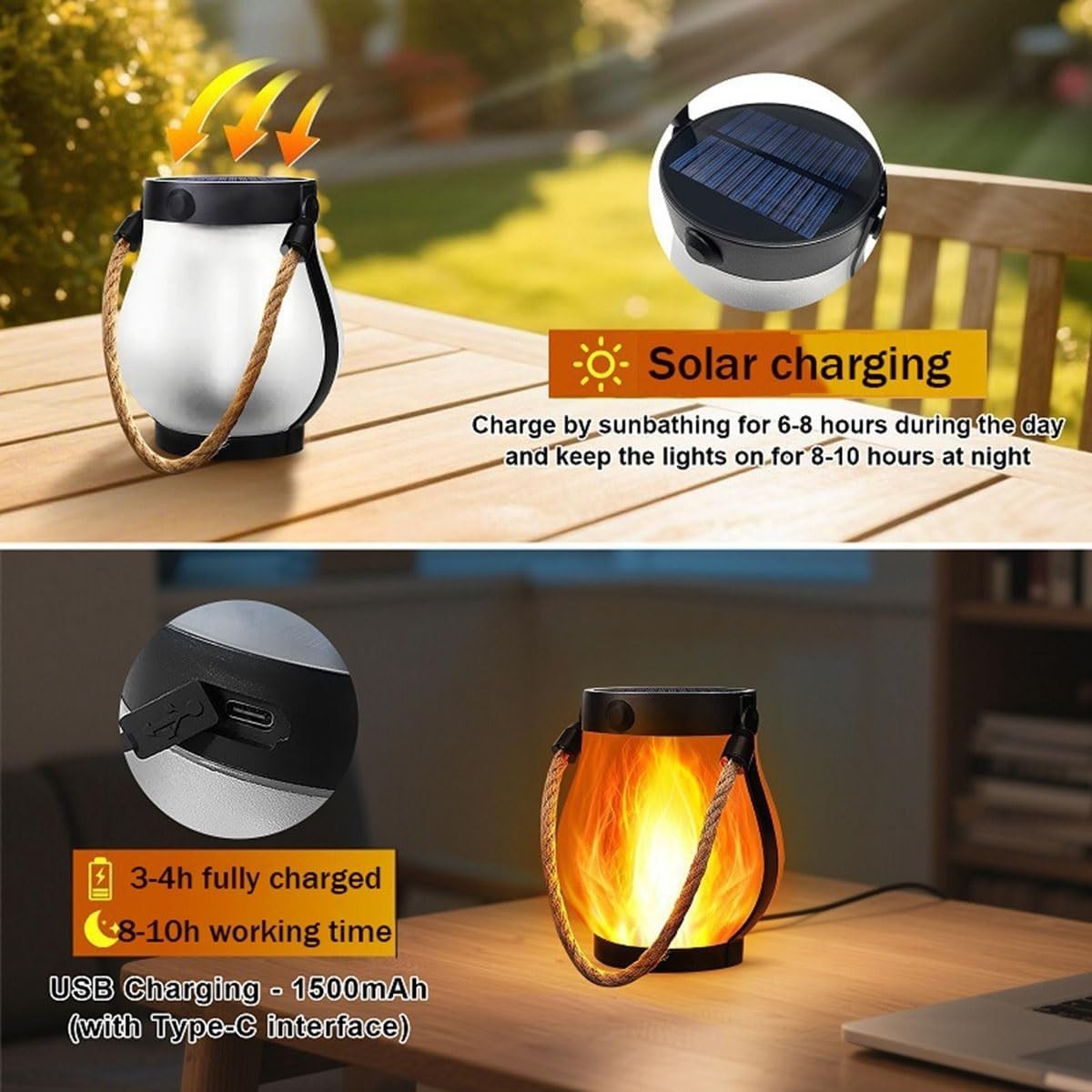 Solar Flame Lanterns 3PCS Outdoor Hanging Garden Lights