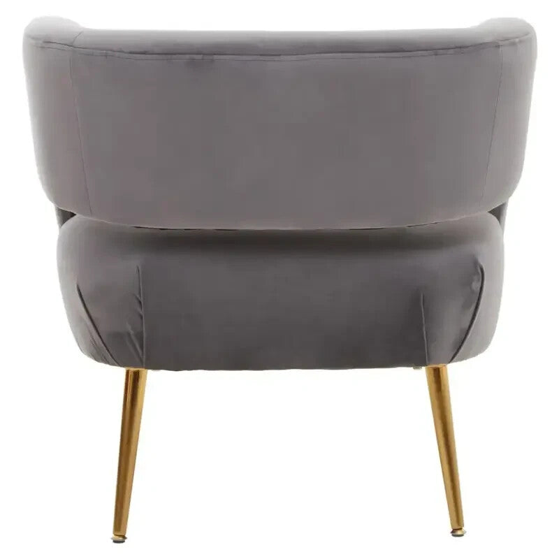Grey Velvet Accent Chair with Gold Legs Modern Lounge Bedroom Armchair