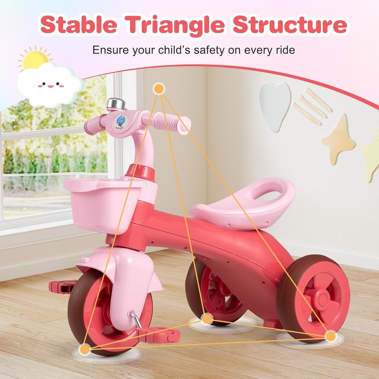 Kids Tricycle 3 Wheel Toddler Trike Front Rear Basket Bike Age 3-5