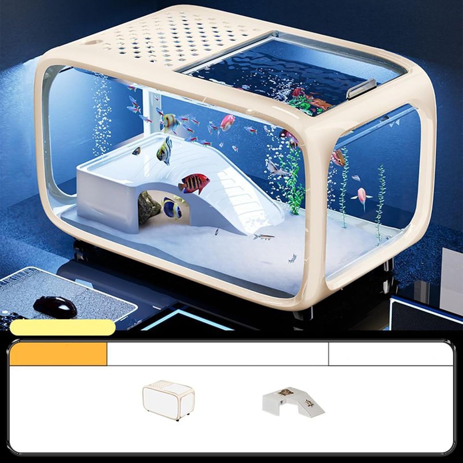 Betta Fish Tank with Feeding Hole & Desktop Aquarium Landscape Decor