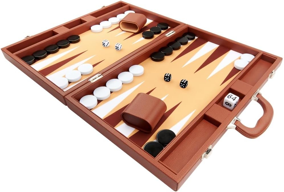 19 Inch Premium Backgammon Set Leatherette Folding Board Luxury Adult Game