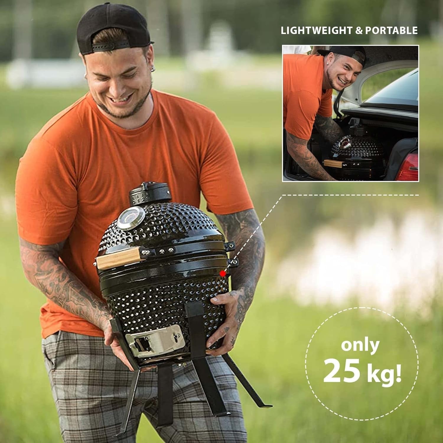 Ceramic Charcoal BBQ Grill 13" Portable Kamado Smoker Oven with Stand