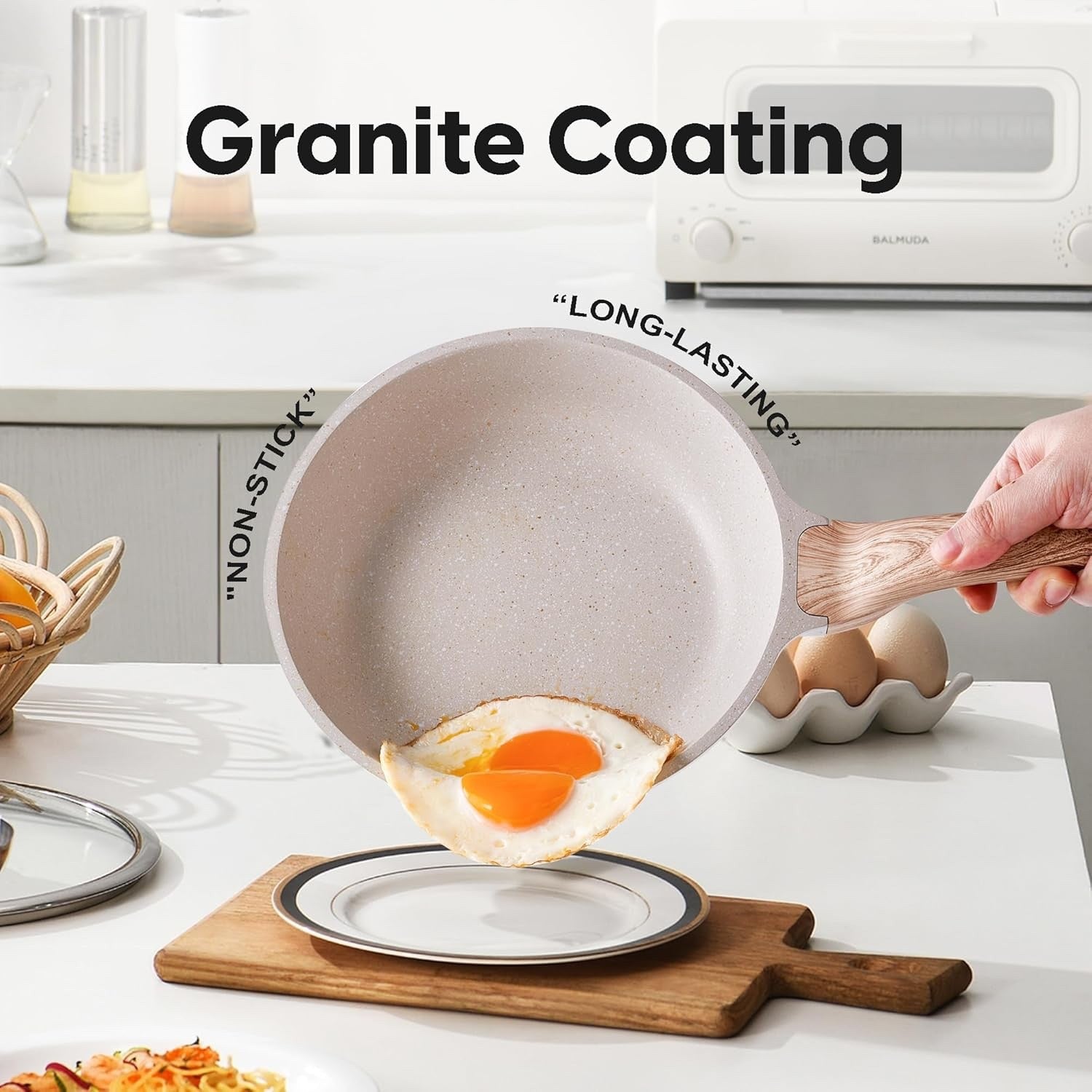 11Pcs Beige Non Stick Cookware Set with Grill Pan & Lids