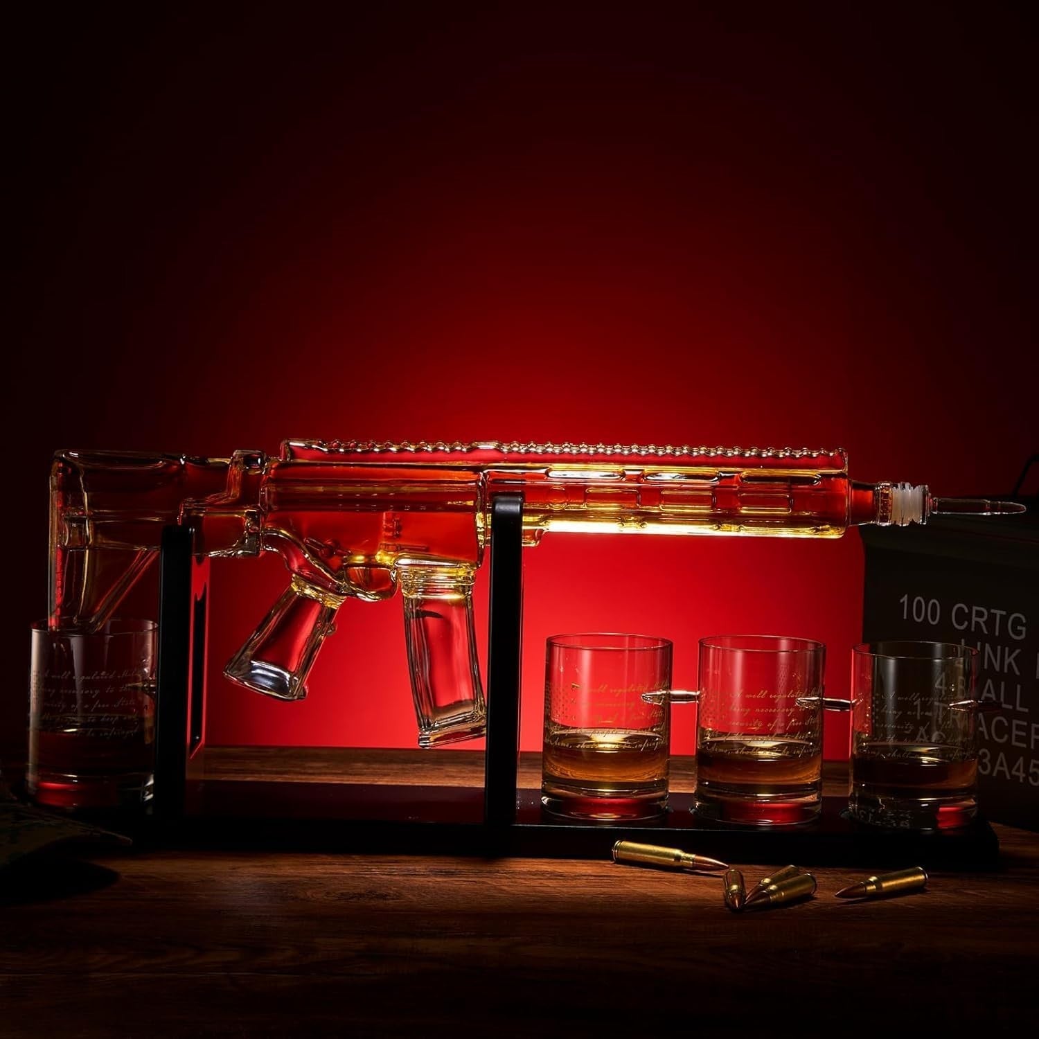 AR15 Style Whiskey Decanter Set with Glasses 1000ml Military Bar Gift