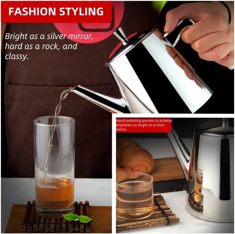 Stainless Steel Teapot 750ml Tea Coffee Pot Removable Filter Induction