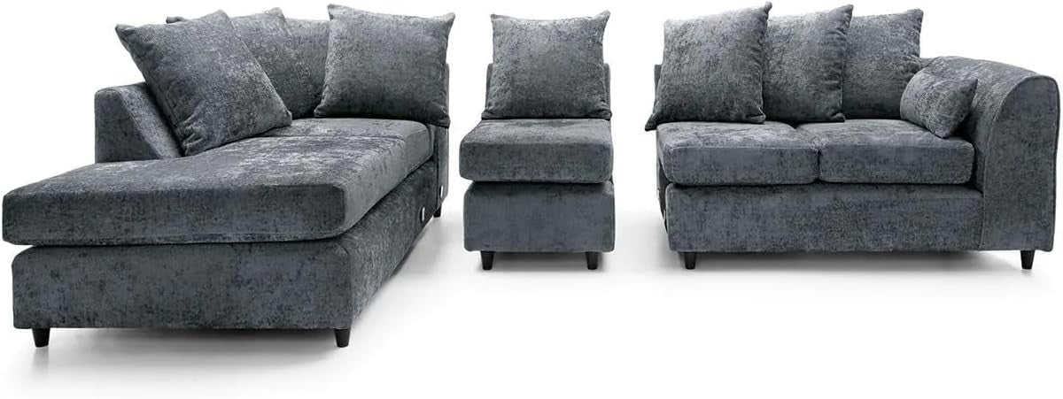 L Shaped Corner Sofa 5 Seater – Crushed Fabric Sectional Couch w/ Chaise
