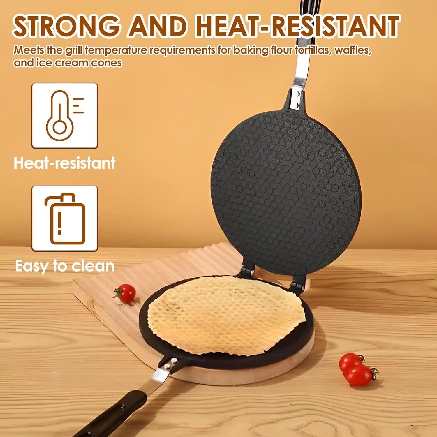 Non-Stick Waffle Cone & Egg Roll Pan | 22cm Aluminum Crepe Maker for Gas Stove