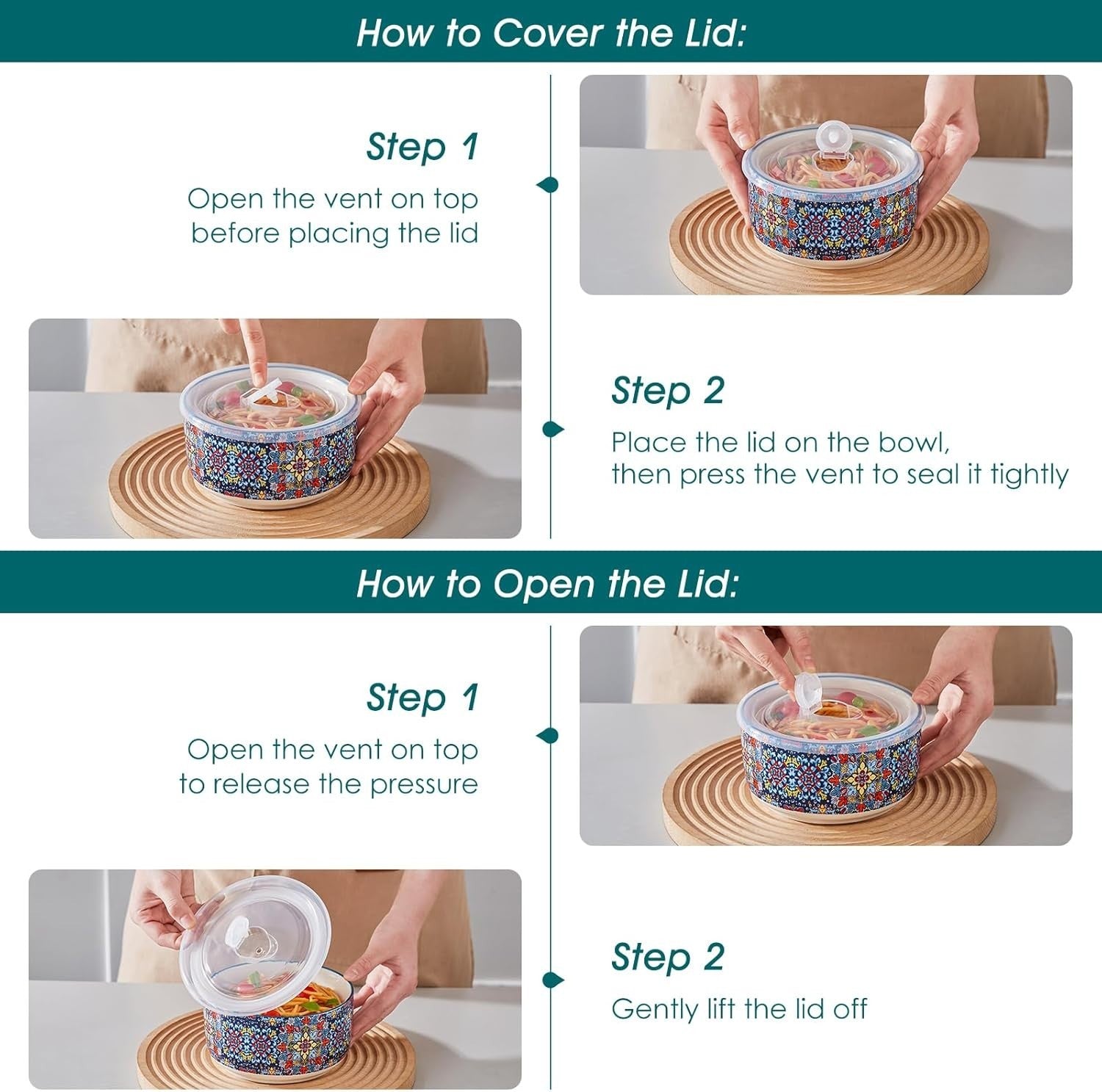 Bohemian 4-Piece Ceramic Nesting Mixing Bowls Set 60/36/20/10oz