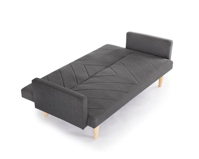 3 Seater Dark Grey Fabric Sofa Bed Chevron Clic Clac w/ Wood Legs