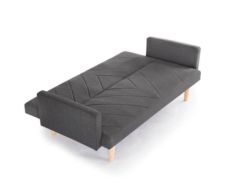 3 Seater Dark Grey Fabric Sofa Bed Chevron Clic Clac w/ Wood Legs