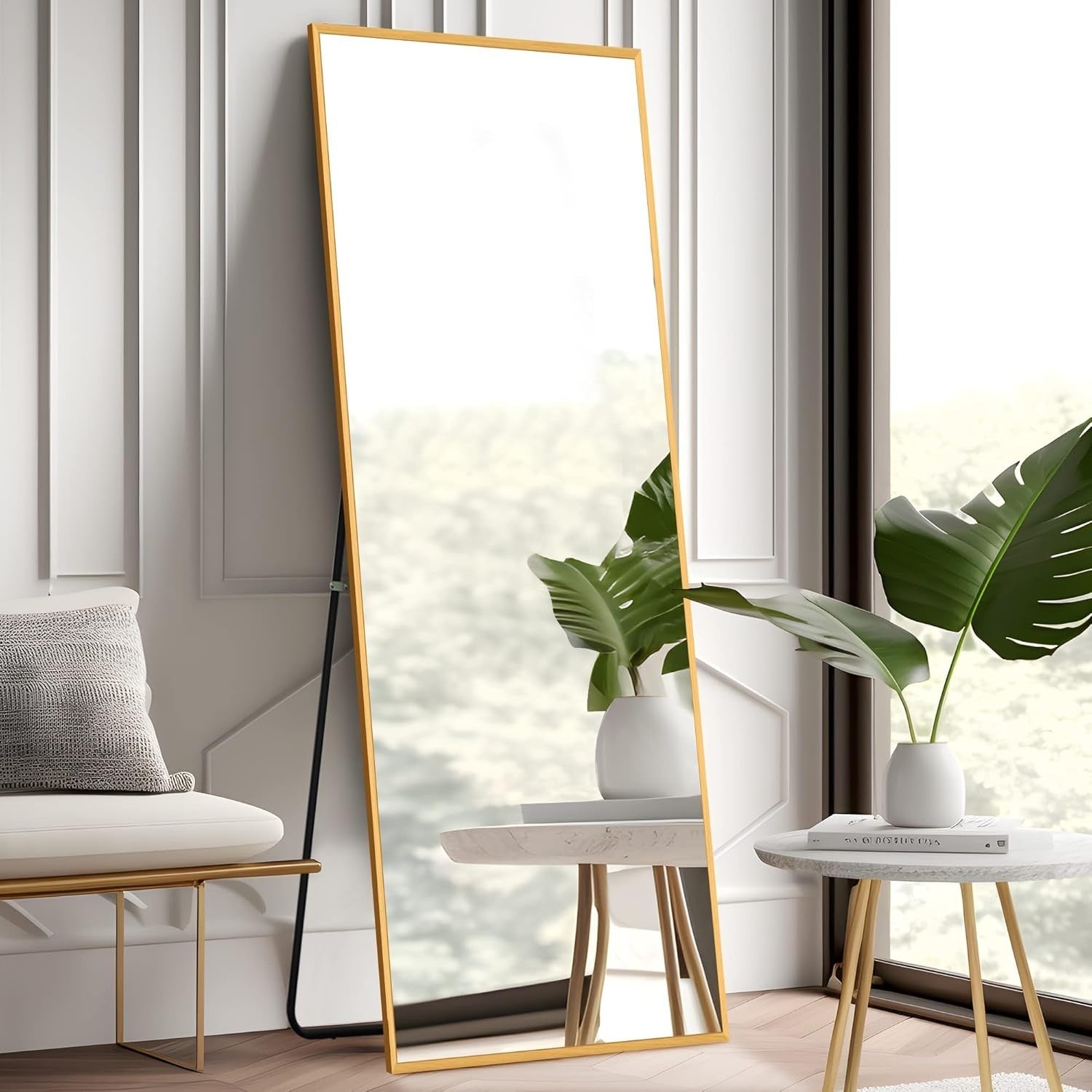 Full Length Floor Mirror 139x41cm Aluminum Frame Stand & Wall Mount
