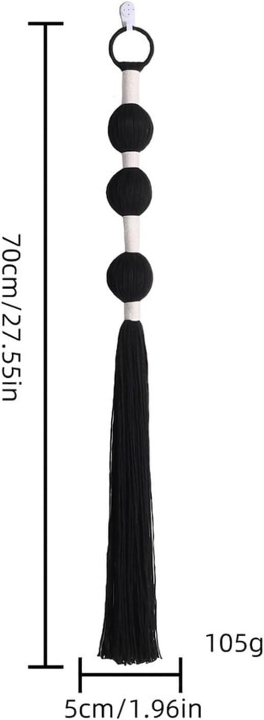 Black Boho Macrame Wall Hanging 5x70cm Cotton Tapestry Decor