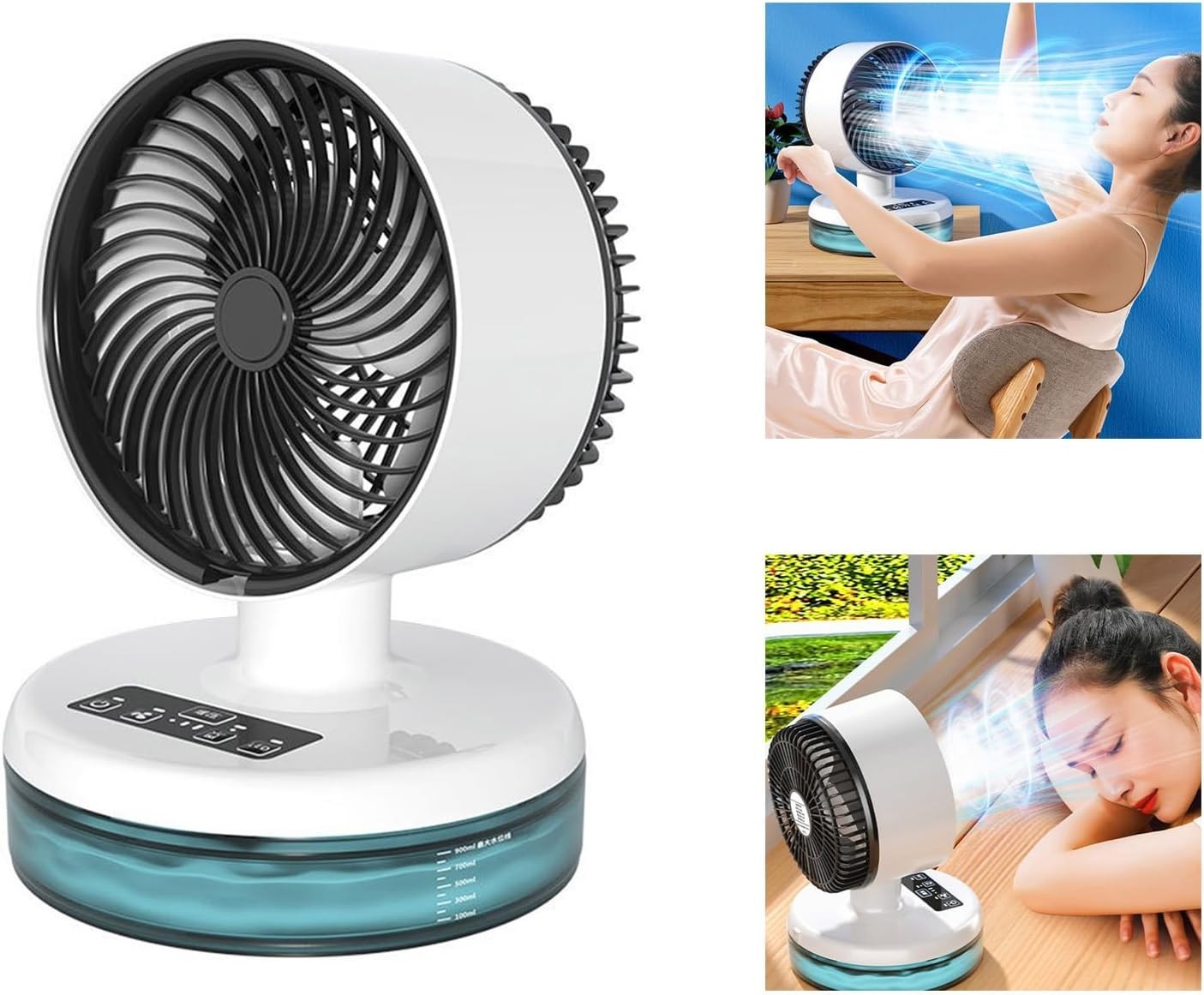 Portable Misting Fan – USB Small 900mL Water Tank 3 Speed LED Light Desk Cooler