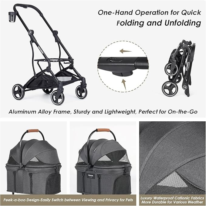 3-in-1 Pet Stroller Foldable Detachable Carrier Pushchair for Small Dogs Cats