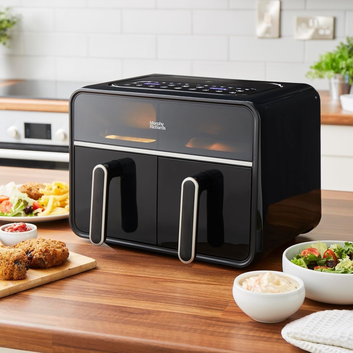 7.2L Dual Zone Digital Air Fryer Compact 14 Settings Viewing Windows Easy Clean
