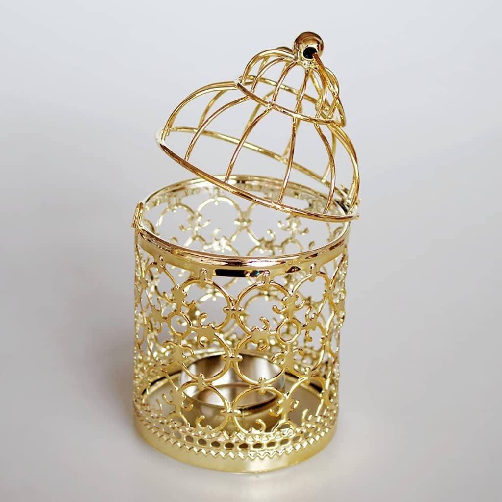Decorative Hanging Lantern – Bird Cage Metal Candle Holder (A Gold)
