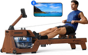 Wood Water Rowing Machine 6-Level Resistance 22L Tank Quiet App Compatible Home