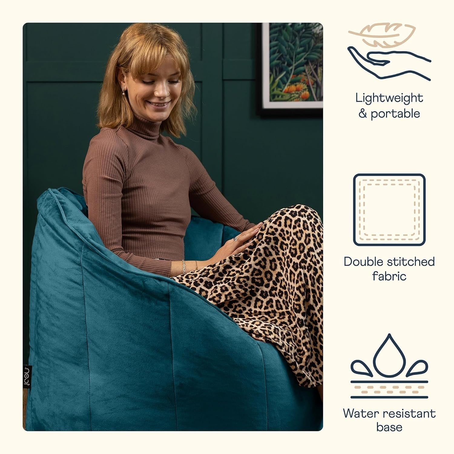 Teal Velvet Bean Bag Chair Adult Large Lounge Seat Soft Home Comfort