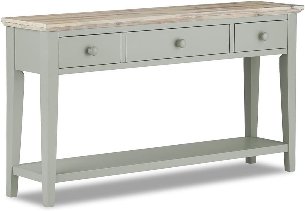 Elegant Console Table with Drawers & Bottom Shelf, Acacia Top, 143cm