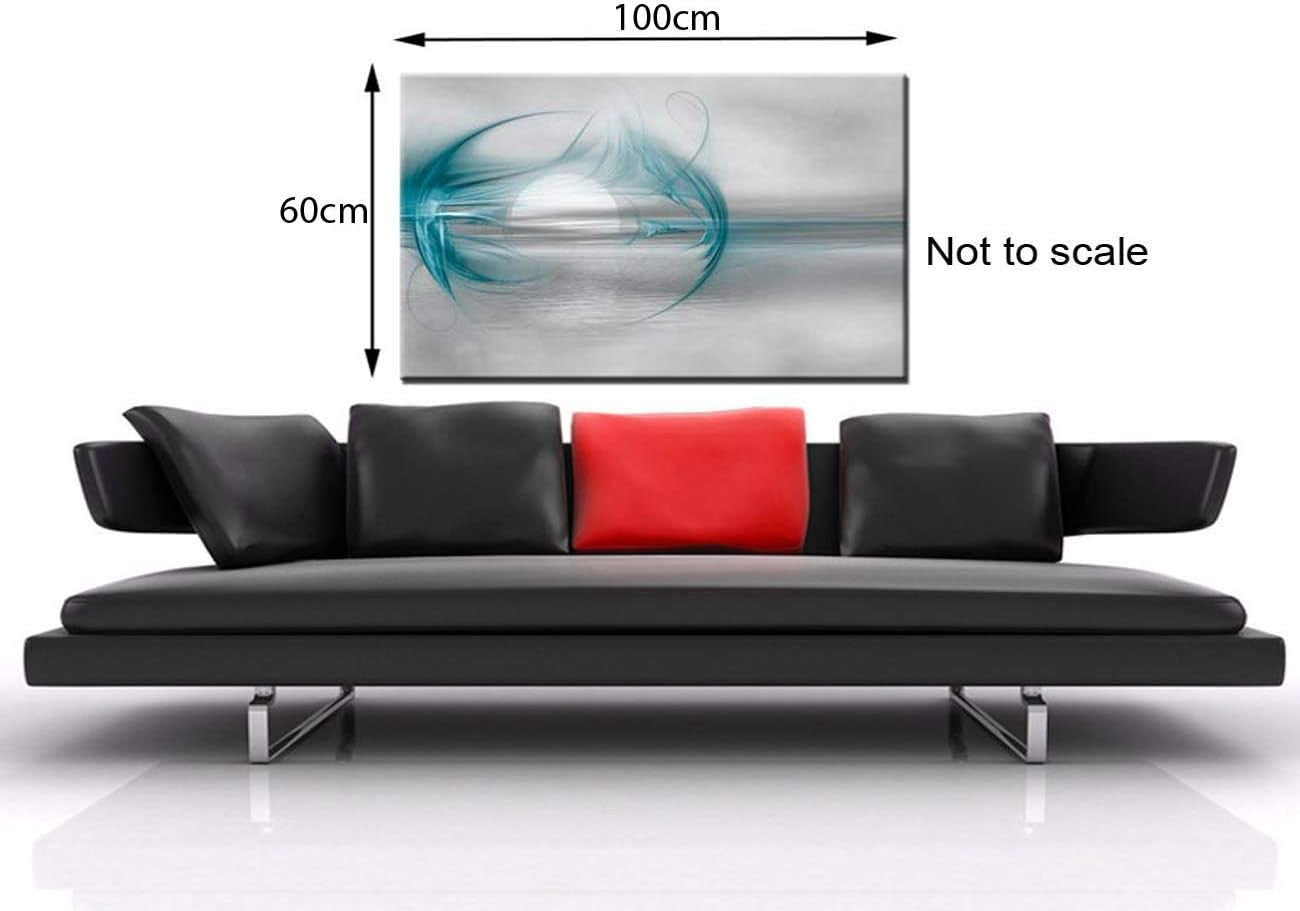 Large Teal Grey Abstract Seascape Wall Art Framed Canvas 100x60cm