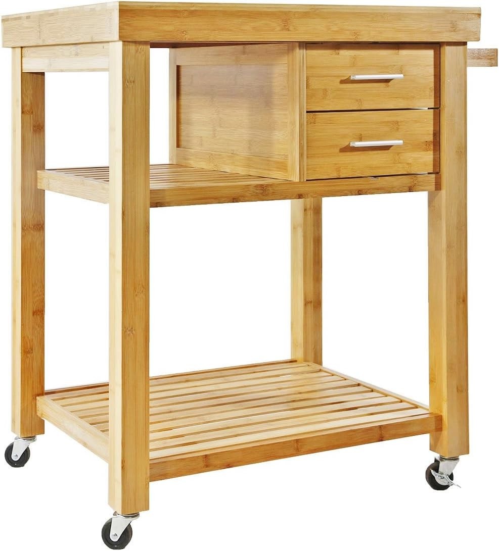 Bamboo Kitchen Trolley Cart w Drawers Shelves