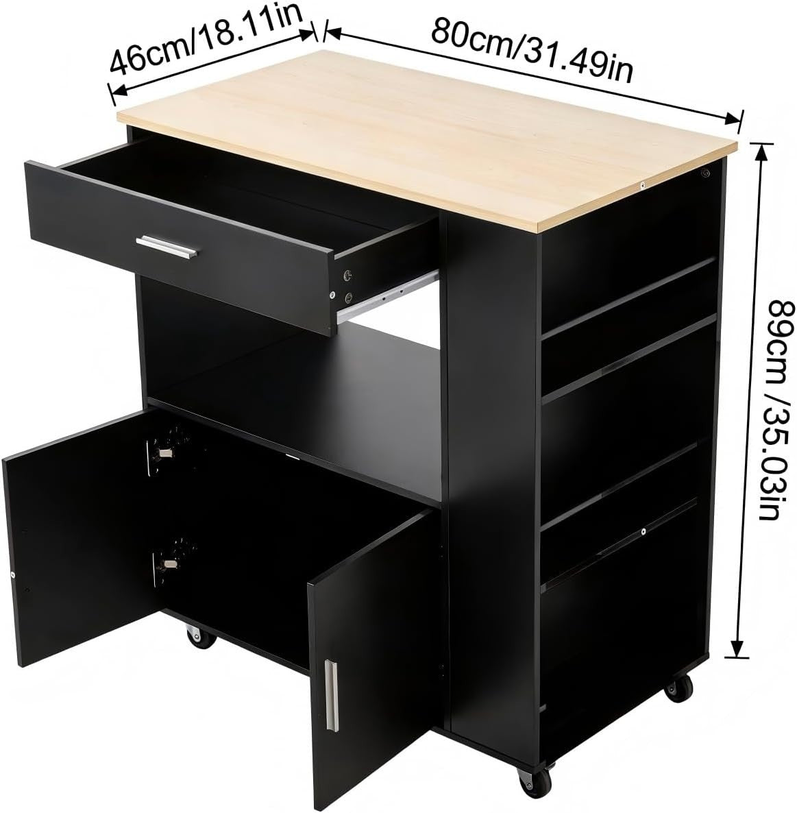 Kitchen Island on Wheels w/ Seating Drawer Cabinet