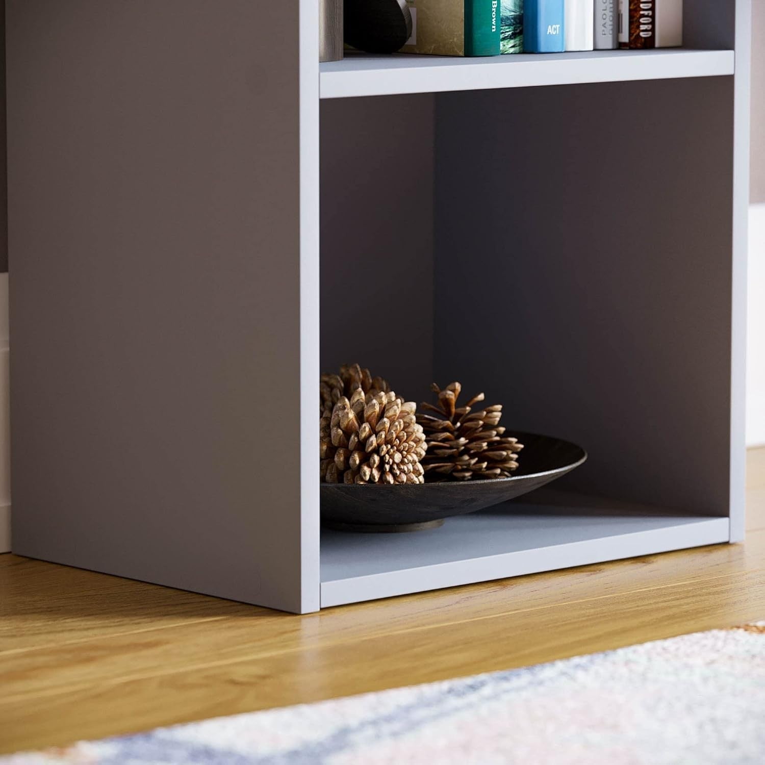 4 Tier Grey Wooden Cube Bookcase Small Storage Shelf for Living Room Office