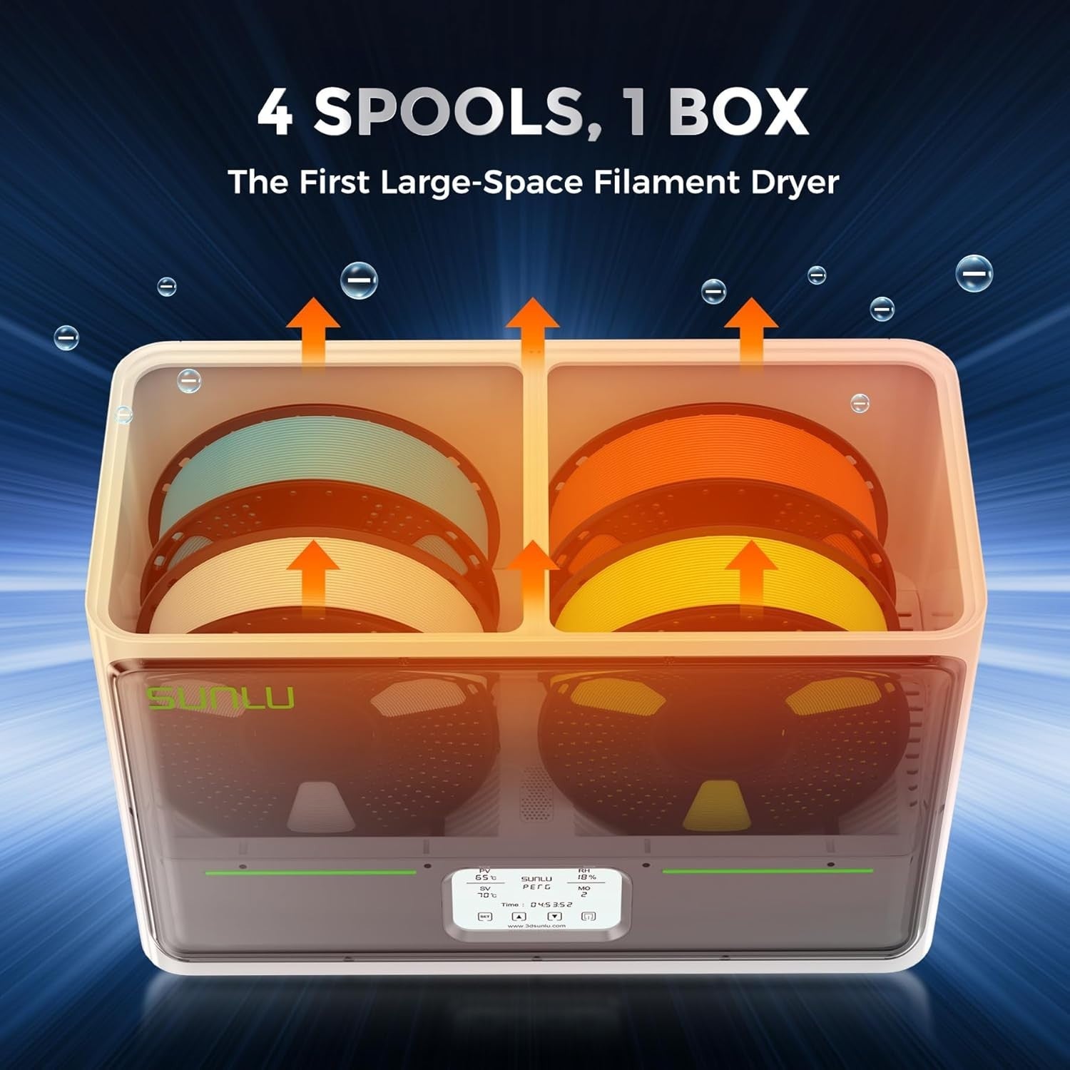 4 Spool Filament Dryer Box 350W Fast Heat Auto Humidity Control White