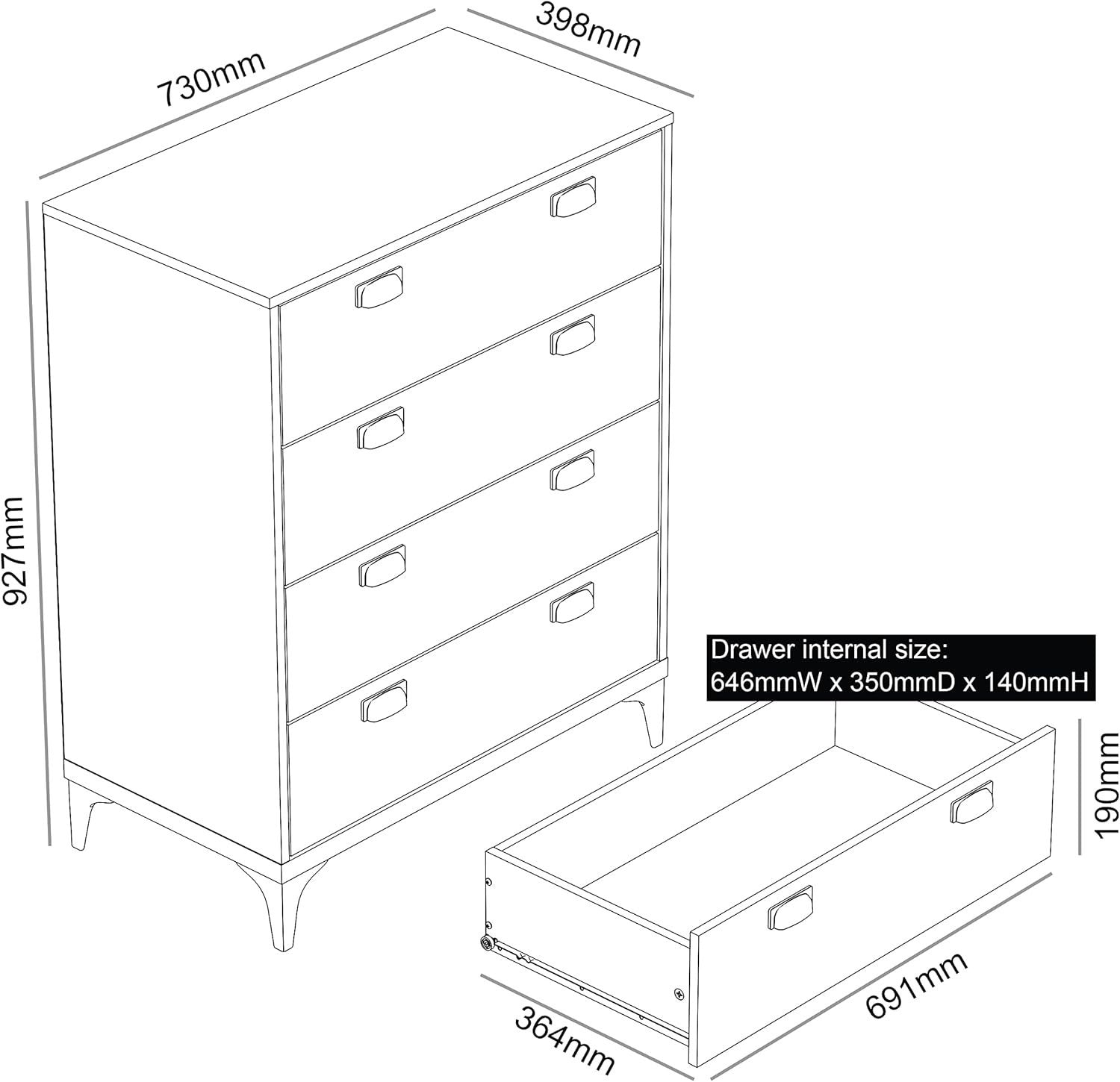 4 Drawer Chest Knotty Oak Storage Cabinet Hallway Bedroom Organizer