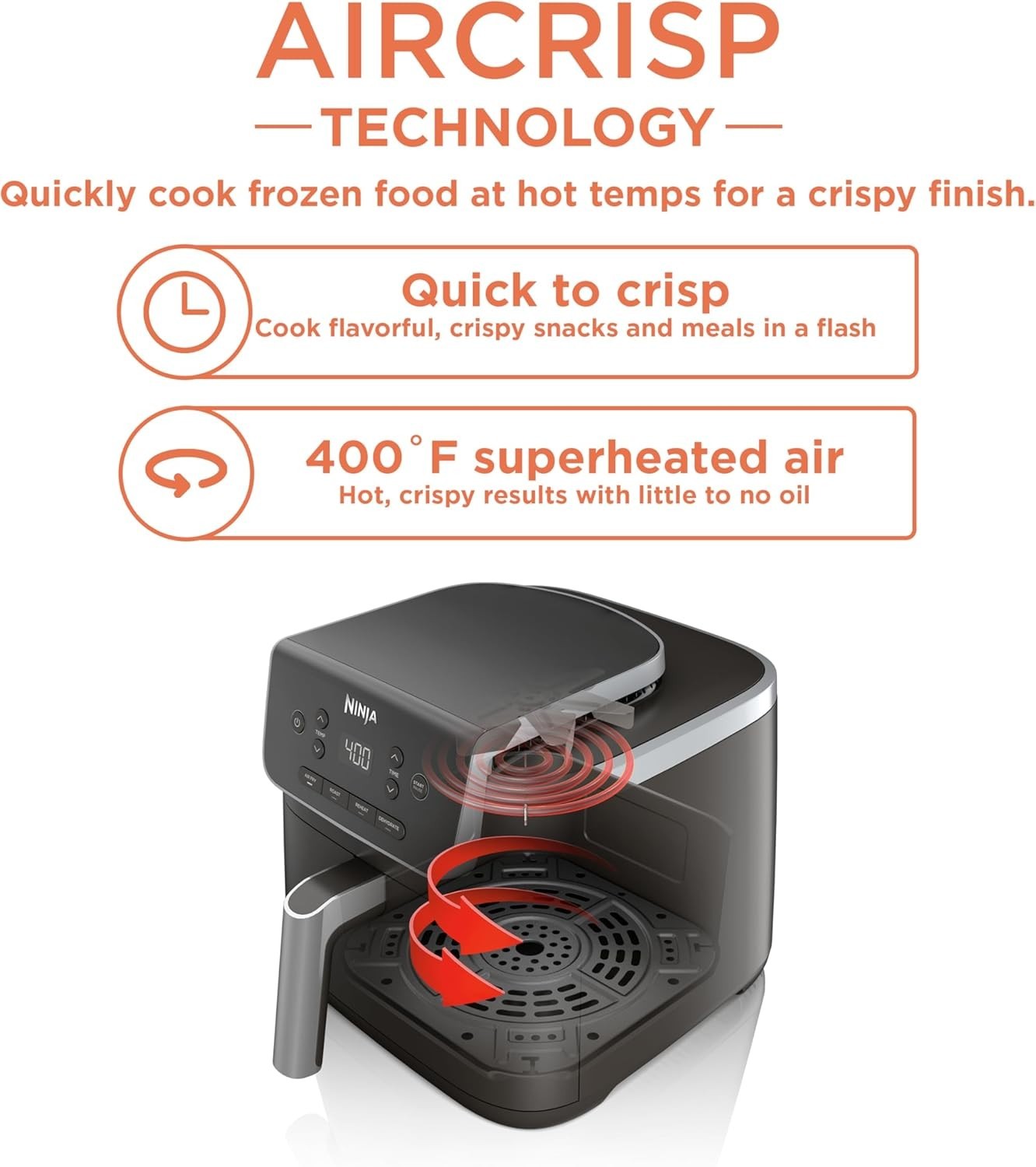 Air Fryer Pro 5QT 4-in-1 400°F Air Crisp Roast Reheat Dehydrate Nonstick
